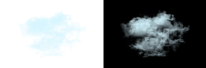 single blueish cloud puff on transparent background with alpha channel and isolated black background realistic rendering for atmospheric effects