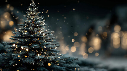 Christmas fir tree card. Fantasy fairy tale. New Year eve