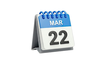 Calendar showing March 22nd on white background