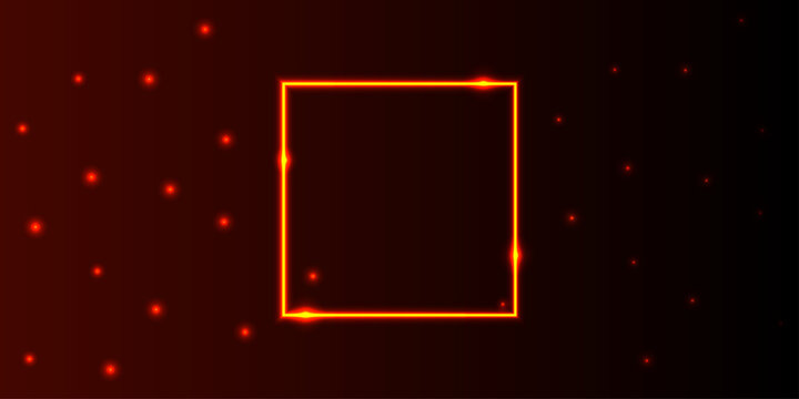 Glowing orange square on dark wall. Basic shape Rectangle, triangle, circle Neon Futuristic sign frame colourful vector transparent file wallpaper.Square Neon Shiny Sign. Electric Light Rectangle. 