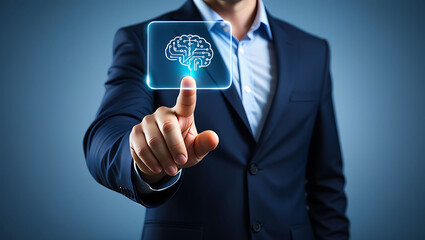 Fototapeta premium Businessman touching digital brain icon for artificial intelligence concept