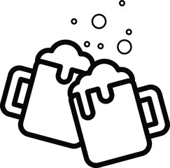 Two frothy beer mugs clinking together with bubbles