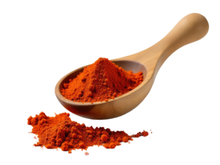 Two wooden spoons holding red spice, ideal for garnishing or serving small portions