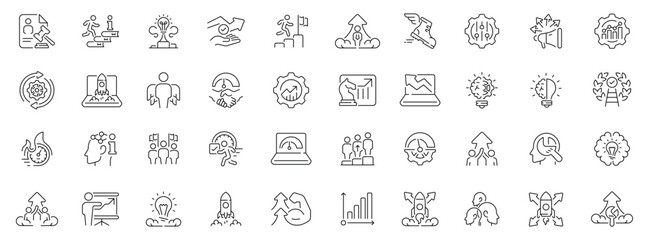 Progress and achievement icons set. line, editable line icons, growth, success symbols