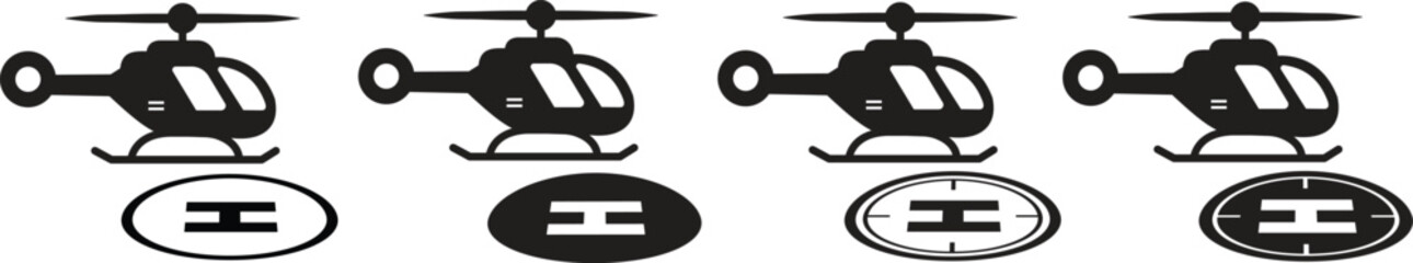Helipad vector icons symbol, representing a helicopter landing pad, airport, emergency services, and aviation industry isolated on transparent background. Vector illustration.