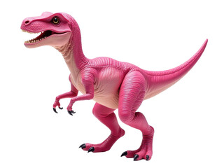 A plastic pink dinosaur toy with its mouth open, suitable for children's play or decorative use