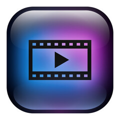 Glass Square Movie File Button icon with Blue and Purple Neon Light