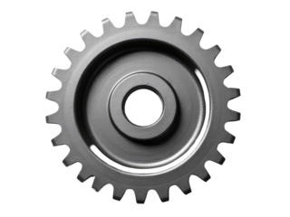 A detailed shot of a gear wheel against a white background, perfect for illustrating mechanical systems or machinery