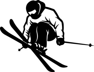 Alpine Skier Action Silhouette Vector Illustration