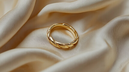 Elegant gold wedding rings placed on soft fabric, symbolizing love, commitment, marriage, and luxury jewelry.