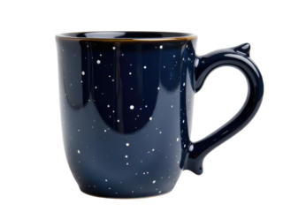 A blue coffee cup with white speckles, perfect for everyday use