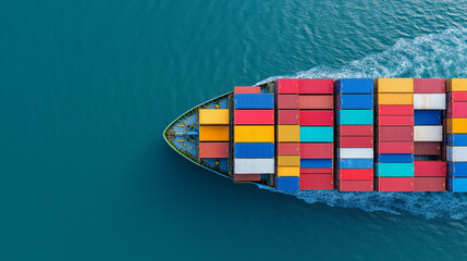 Top view of a cargo ship, Cargo ship with colorful containers in global trade