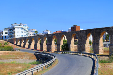Naklejka premium Kamares Aqueduct, also known as the Bekir Pasha Aqueduct, is an aqueduct near Larnaca, Cyprus. It is located outside Larnaca, near the old road to Limassol.