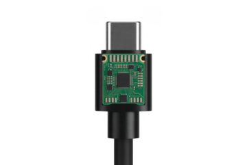 USB cable with microchip on connector USB cable circuit board isolated on a transparent background