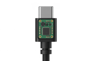 USB connector with circuit board and cable isolated on a transparent background