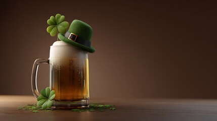 A festive st patrick s day themed beer mug with a hat and clover