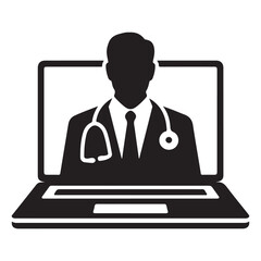 Minimal telemedicine doctor laptop silhouette vector illustration