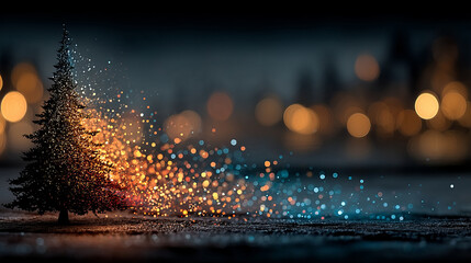 Christmas fir tree card. Fantasy fairy tale. New Year eve