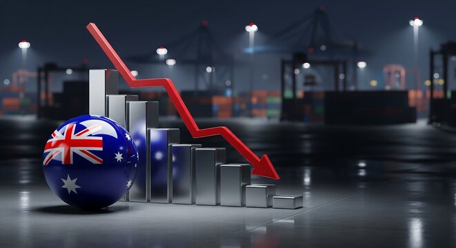 Australian economy decline with falling graph and flag