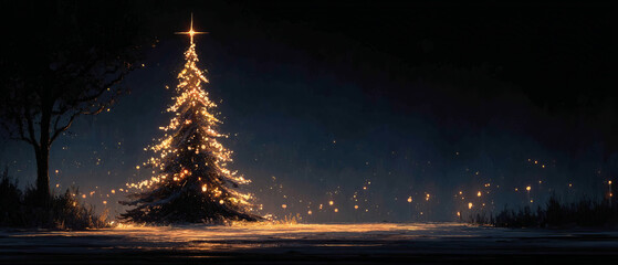 Christmas fir tree card. Fantasy fairy tale. New Year eve