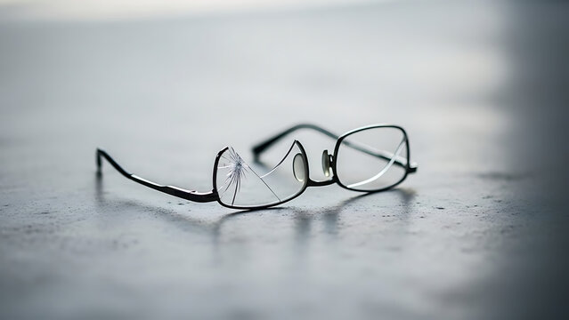 Shattered vision A pair of broken eyeglasses symbolizing unforeseen obstacles