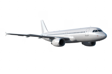 White airplane flying right aircraft flight isolated on a transparent background