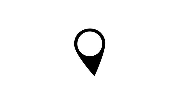 Animated minimalist black location pin icon for digital map navigation interfaces and GPS tracking applications on a clean white background for web design.
