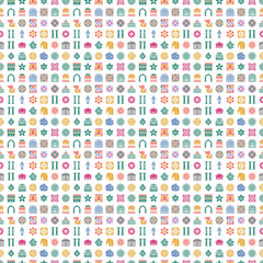 Colorful Asian Cultural Symbols Seamless Pattern with Pagodas Dragons and Flowers