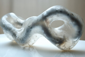 Sculpture of a white and black object.