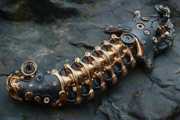 Black and gold steam pipe with gears.