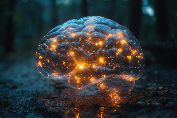 Glowing brain in the woods.