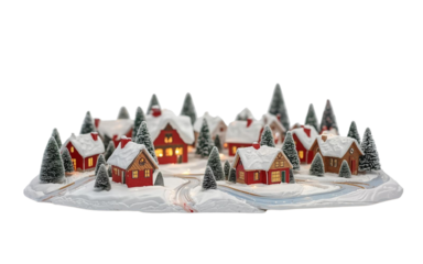A small snowy Christmas village with houses and rooftops covered in snow - 1