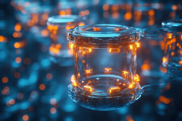 Glass filled with orange lights glowing brightly.