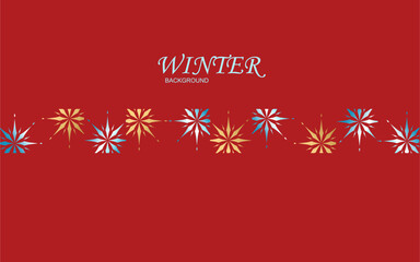 Festive Winter Border with Golden and Silver Snowflakes on Red Background
