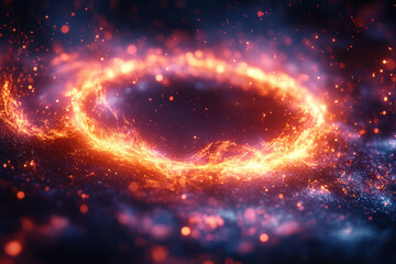 Bright orange spiral in the center of a black hole.
