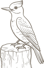 Hand-drawn sketch of a hummingbird and a wild crow with detailed wings and feathers sitting on a branch as a black vector nature illustration