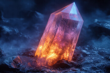 Pink quartz crystal on dark background.