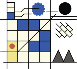Swiss discipline grid with bold industrial shapes