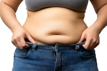 Naklejka premium Woman pinching excess belly fat isolated on a transparent background 1