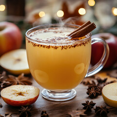 Apple cider cocktail in a crystal glass with a slice of apple on the rim.