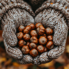 Person holding a handful of chestnuts.