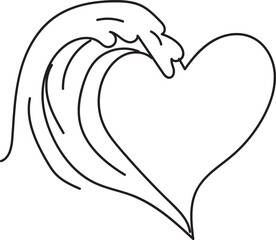 Stylized ocean wave forming a heart shape, sea and nature love illustration hand drawn minimalist style