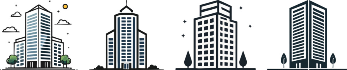 Commercial office building icon showing tall structure bold outline minimal corporate style modern urban design