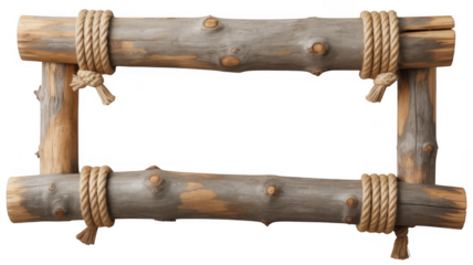 Wooden frame with rope ties rustic natural isolated on a transparent background