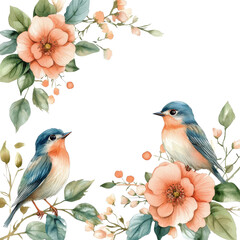 Birds Perched on Flowering Branches on transparent background