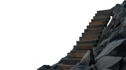 Wooden staircase on rocky slope stairs isolated on a transparent background