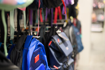Backpack display in a retail store for shopping