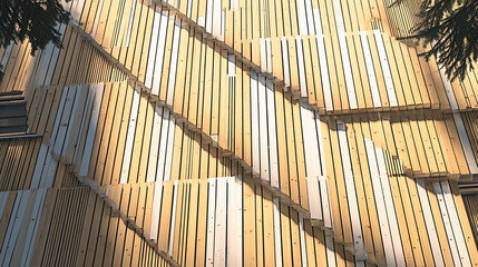 Abstract architectural pattern with wooden panels and shadows  
