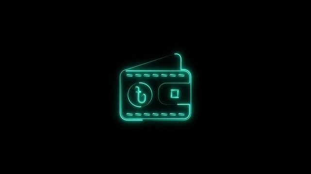 Cyan neon wallet icon with currency symbol light