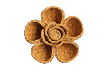 Woven baskets wicker flower isolated on a transparent background